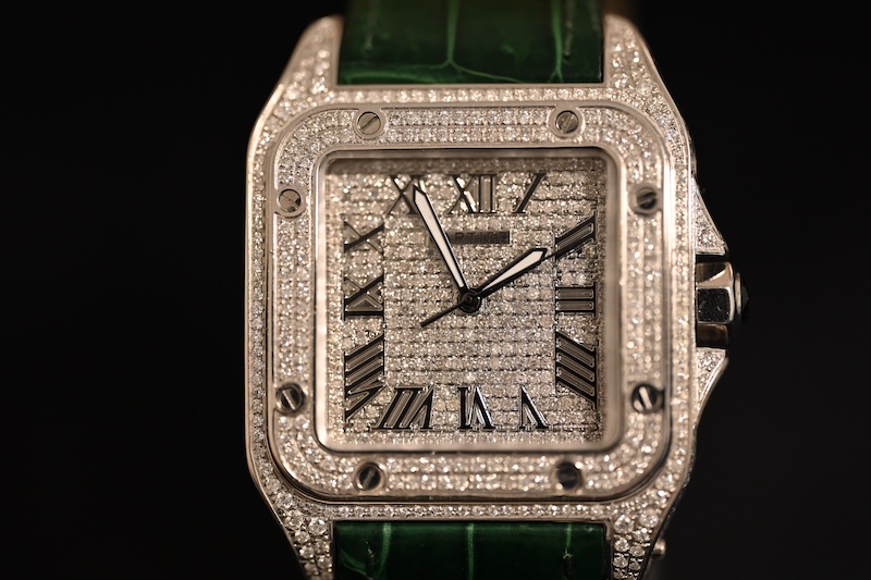 Cartier Santos 100 XL 2656 Full Iced Out Diamond Superskick! SE Watches